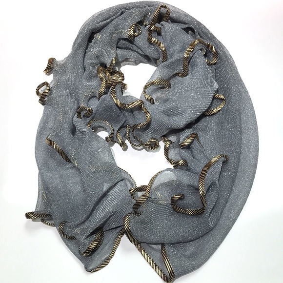 Sparkle Gray and Gold Trim Stretchy Scarf - Picture 1 of 4